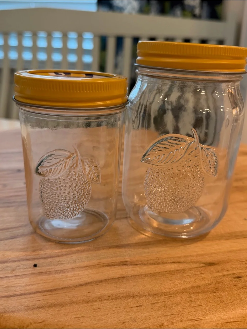Set of (4) Lemon Embossed Standard Mouth Jars with Lemon Lids - blue & yellow